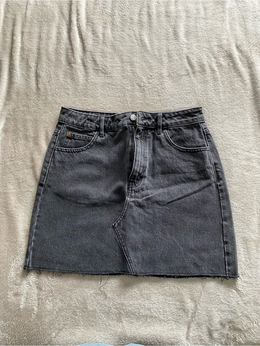 Topshop Charcoal Black Washed Denim Mini Skirt